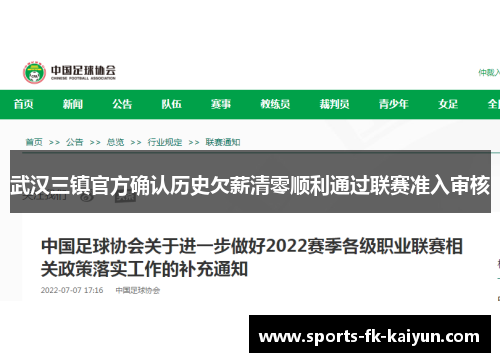 武汉三镇官方确认历史欠薪清零顺利通过联赛准入审核 武汉三镇官方确认历史欠薪清零顺利通过联赛准入审核