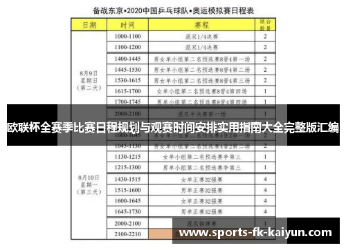 欧联杯全赛季比赛日程规划与观赛时间安排实用指南大全完整版汇编